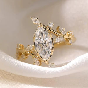 Anillo de lujo con diamante de corte marquesa de 3.02 CT cultivado en laboratorio, diseño de rama de árbol, para mujer, oro macizo de 14K, regalo de boda para parejas - Product Image 1