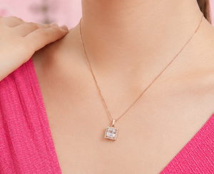 Collier pendentif élégant en argent sterling 925 plaqué or rose avec halo de zircone cubique taille princesse pour femme, tendance et idéal pour les fiançailles - Product Image 3