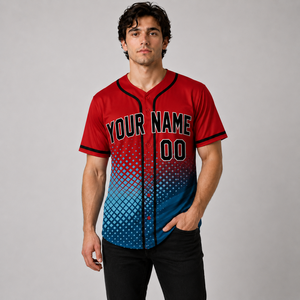 Men's Custom Soccer Jersey Red Blue Gradient Sublimated Short Sleeve Breathable Crew Neck Adult Sport Apparel - Product Image 4