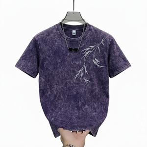 High Quality Vintage <b>T</b> <b>Shirt</b> <b>Men</b> Regular Fit Heavyweight Polyester Washed Finish <b>Striped</b> Front Embroidery Streetwear Casual - Product Image 1
