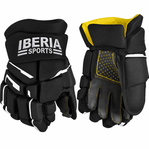 ถุงมือฮอกกี้น้ำแข็ง IBERIA รุ่นพรีเมียม สีดำแดง พร้อมซับในสีเหลือง |   ถุงมือป้องกันสำหรับผู้เล่นฮอกกี้ |   โลโก้แบบกำหนดเอง OEM ขายส่ง - Product Image 4