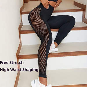 New Ladies <b>Patterned</b> Casual Breathable Anti-Bacterial Knitted High Waist HMesh Elastic Yoga Sport <b>Leggings</b> Creative Design - Product Image 4