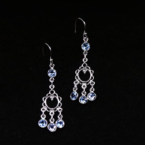Vintage Flower Shape Moissanite Chandelier <b>Earrings</b> 925 <b>Silver</b> Women's Party Jewelry Blue Round Brilliant Cut Claw Setting - Product Image 2
