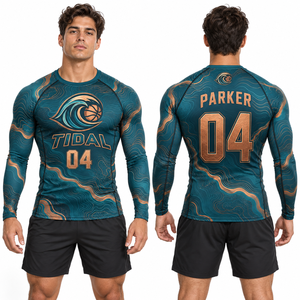 <b>Raglan</b> Compression Shirt Custom Team Logo Polyester Spandex Sports <b>Top</b> OEM Factory Sportswear Teamwear Fitness Practice Gym Wear - Product Image 3