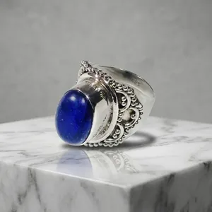 925 Sterling Silver Blue Lapis Lazuli Handmade Vintage <b>Statement</b> <b>Ring</b> for Men Women Bezel Setting Jewelry - Product Image 4