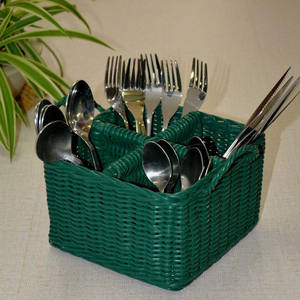 Cesta de mimbre verde artesanal para utensilios, organizador rústico de cocina para cubiertos y cucharas, cesta para botellas de vino, cesta para ollas de encimera - Product Image 4