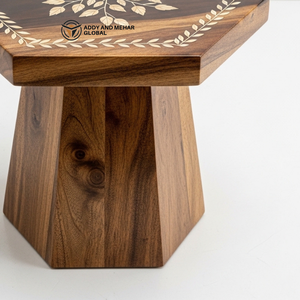 Industrial Style MDF & Solid Wood Accent <b>Stool</b> Hexagon Inlay End <b>Table</b> Sustainable Handmade Bedroom Entry Furniture - Product Image 6