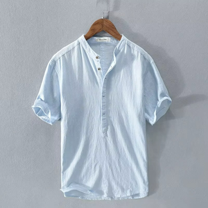 Camisa Casual de Verano para Hombre, Simple, de Algodón y Lino, Estilo Holgado y Fresco para Jóvenes - Product Image 5