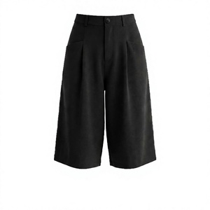 Men's High Waist Bermuda Shorts Solid Color <b>Wool</b> Blend Casual <b>Pants</b> With Pockets Button Fly Closure - Product Image 4
