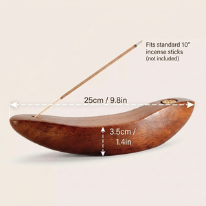 Quemador de incienso de madera hecho a mano con forma de barco, doble uso para varillas y conos, elegante quemador de madera natural para el hogar zen, yoga y decoración. - Product Image 4