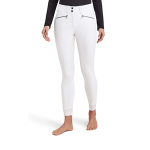 Pantalon d'équitation pour femme en cuir PU respirant, taille haute, coupe ajustée, blanc uni, avec poches zippées et grip intégral sur le siège - Product Image 3