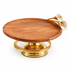 <b>Top</b> Seller Wooden <b>Cake</b> Stand with <b>Gold</b> Metal Olive Branch Accent Pedestal Dessert Display Platter for Wedding Party Decor - Product Image 2