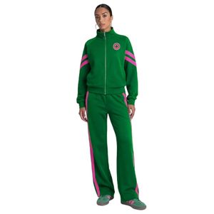AKA Knit Track Suit Set Women Green Zip Jacket <b>Pants</b> Set Pink Stripe Athletic Wear Greek Sorority Casual Sports Outfit - Product Image 1
