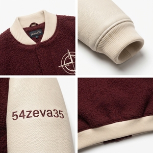 Chaqueta Varsity Retrofuturista de Lana Bouclé de 24oz, Acabado Personalizado, para Hombre, Mangas de Cuero Sintético, Impermeable, Servicio OEM - Product Image 4