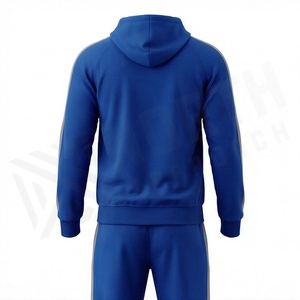 Survêtement bleu à capuche pour homme, fermeture éclair intégrale, couleur unie, vêtements de sport décontractés avec poches latérales, coupe classique, tenue d'automne - Product Image 2