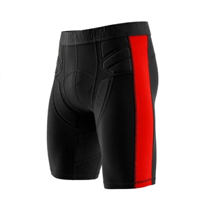 Shorts de compression en velours côtelé noir et rouge pour hommes, séchage rapide, taille élastique, coutures plates tricotées, décontracté et sportif - Product Image 3