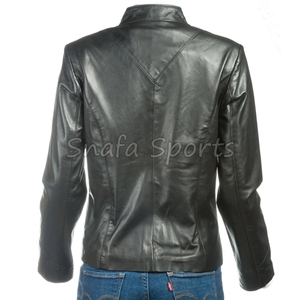 Women Premium Leather <b>Zipper</b> Jacket Stylish Short Slim Fit Biker Coat Trendy Winter Outerwear for Ladies Fashion - Product Image 4