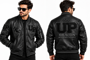 Veste de baseball en cuir noir personnalisée avec broderie de logo 3D, veste bomber streetwear de luxe, fabricant OEM - Product Image 3