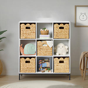 Square Woven Storage <b>Bin</b> Natural Water Hyacinth Scalloped Shelf Basket with Handles - Product Image 5