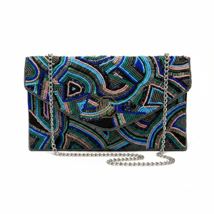 Pochette de soirée pour femme, motif géométrique perlé, avec chaîne, doublure en satin haut de gamme, sac de fête fait main, vente en gros, personnalisable - Product Image 5