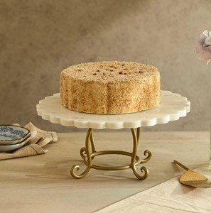 Marble <b>Top</b> Cake <b>Stand</b> with Gold Metal Base – Luxury Round Dessert <b>Display</b> <b>Stand</b> for Cakes, Wedding & <b>Table</b> Decor - Product Image 1