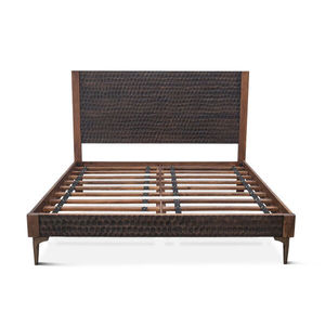 Lit plateforme king size en bois de manguier massif rustique, tête de lit récupérée, design géométrique minimaliste artisanal - Product Image 1