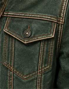 Chaqueta de cuero verde para hombre con cuello vuelto y botones - Product Image 2