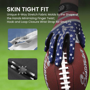 Guantes de Receptor de Fútbol Americano para Hombre, Adulto, de Alta Adherencia, Cuero Genuino, Compatibles con Pantalla Táctil, Transpirables, Diseño de Bandera de EE. UU., con Hebilla - Product Image 3