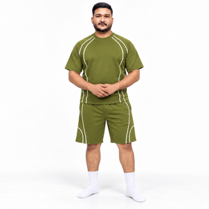 Conjunto de Camiseta y Pantalones Cortos Casuales para Hombre al por Mayor, Diseño con Ribete en Contraste, Cuello Redondo Oversize, Dos Piezas a Juego, Personalización de Marca OEM - Product Image 3