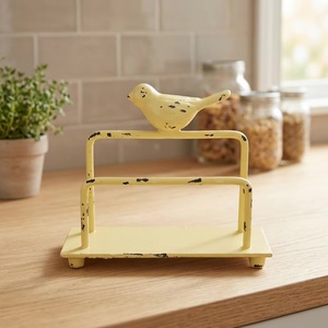 Rustic Yellow Metal Business Card Holder With Bird Sculpture Single Tier <b>Storage</b> <b>Rack</b> Handmade Desk Organizer - Product Image 5