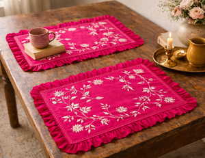 Indian Hand Embroidered Chikankari Georgette <b>Placemats</b> for Home, Hotels, Bars, Luxury Floral Furnishing - Product Image 2