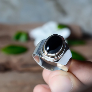 Bague en onyx noir pour homme et femme, pierre précieuse en onyx noir naturel, argent 925, bague unisexe - Product Image 3