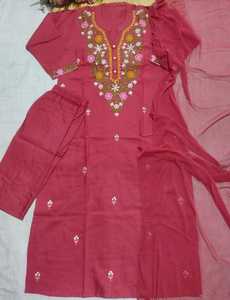 Indian Pakistani Set Cotton Embroidered <b>Kurta</b> Pant with Dupatta for Festive and Wedding Party for <b>Women</b> Wear for All Seasons - Product Image 3