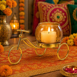 Decorative Metal Tricycle Candle Holder with Glass Bowl Gold Tea <b>Light</b> Stand <b>Vase</b> Plant Pot Tabletop Home Decor Living Room - Product Image 4