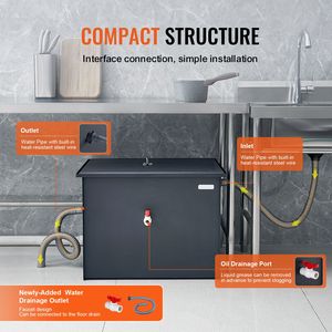 Trampa de Grasa Comercial de Acero para Cocina, Interceptor de 30 LBS con Entrada Lateral para Fregadero, 10.8 GPM, de Acero al Carbono para Residuos de Grasa - Product Image 5