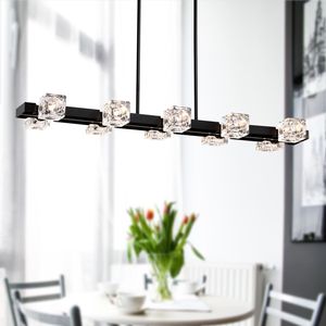Lampadario Moderno a 8 Luci per Sala da Pranzo, Stile Rustico, Nero, Lineare, con Cristalli, Nuovo Design di Illuminazione Sospesa - Product Image 2
