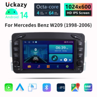 Autoradio Android 14 2DIN 4+64 Go avec navigation GPS intégrée, écran tactile HD pour Mercedes-Benz CLK320 W209 W210
