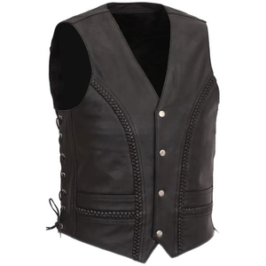 Gilet en cuir véritable pour homme avec fermeture à boutons, style motard, vêtement d'extérieur pour l'automne - Product Image 2