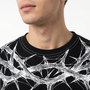 Oversized Black T <b>Shirt</b> for <b>Men</b> with <b>White</b> Abstract Tribal Thorn Graphics and <b>Short</b> <b>Sleeve</b> Crew Neck Design - Product Image 2