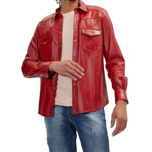 Chemises pour hommes en cuir véritable, style décontracté, fabriquées en usine, nouvelle collection 2026, style streetwear ample, en véritable peau d'agneau respirante - Product Image 4