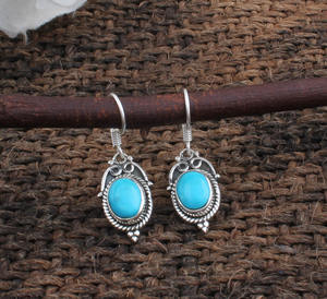 Boucles d'oreilles pendantes en turquoise naturelle, argent sterling 925, bijoux de mariage de luxe, vente en gros, pierres précieuses authentiques pour femmes - Product Image 3