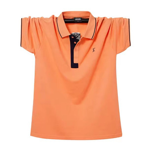 Men's <b>Orange</b> Short Sleeve Cotton Pique <b>Polo</b> Shirt Solid Color Casual Breathable Knitted Design Front Logo - Product Image 1