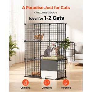 Grande Gabbia per Gatti a 3 Livelli, Recinto DIY Smontabile in Rete Metallica con Box per Lettiera - Product Image 2