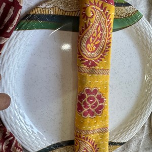 Handmade Cotton Embroidered Floral Napkins Reusable Table Decorations Indoor Use Yellow <b>Red</b> Patterned Textile - Product Image 2