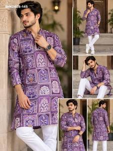 Buen Precio, Conjunto de Kurta-Polo para Hombre con Hilo Dorado Posicional y Lentejuelas con Estampado Digital, Proveedor Mundial - Product Image 5