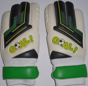 White Latex Adult Goalkeeper <b>Gloves</b> with Yellow Palm Protection Flat Palm Green Wrist Strap Hook and Loop Closure for Football - Product Image 3