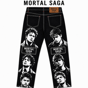 MORTAL SAGA Pantalones Formales de Algodón y Lona Desgastados para Hombre, de Cintura Media, con Estampado Rasgado, Estilo Invernal, Cierre de Botones, Peso Medio - Product Image 3
