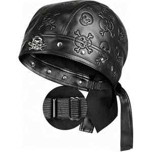 Casquette de motard en cuir pour femme, motif à carreaux foncés, ajustable, style Doo Rag - Product Image 4