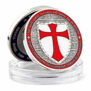 Pièce de monnaie commémorative en argent des Templiers, bouclier à croix rouge, cadeau de collection - Product Image 1
