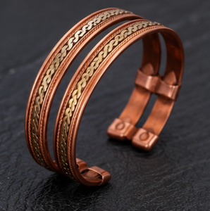Premium Dual Band <b>Rope</b> Twist Pure Copper Open Cuff <b>Bracelet</b> Fashionable Metal Jewelry Exquisite Embossed Design - Product Image 4